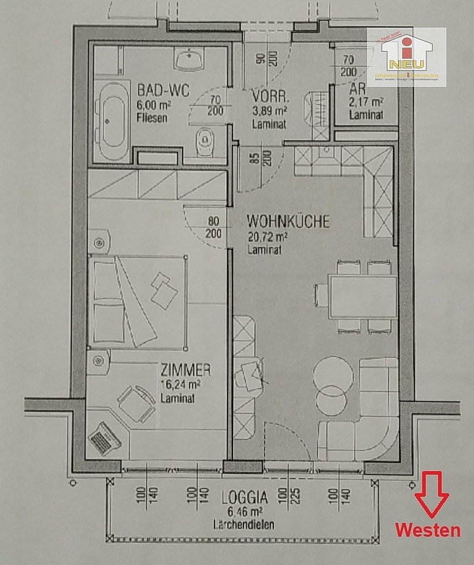  - Junge 50m² 2 Zi Wohnung mit Balkon am Stadtrand