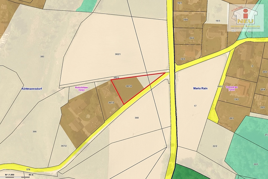 Dreieck Bauland Kaution - Schöne sonnige und große 1.154m² Eckbauparzelle in Köttmannsdorf - Aich