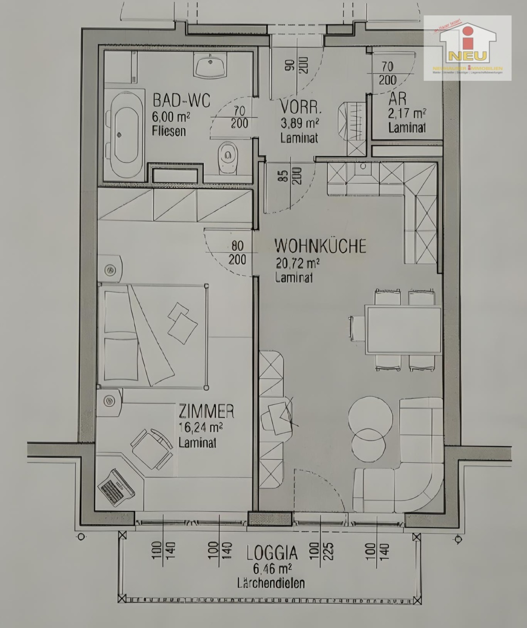  - Junge 50m² 2 Zi Wohnung mit Balkon und Parkplatz am Stadtrand von Klagenfurt